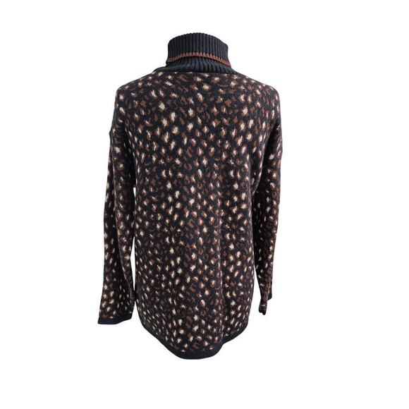 Vtg 90s Cheetah Sweater by Basic Editions XL Brown Turtleneck Sweater Cat Lady - Picture 3 of 4